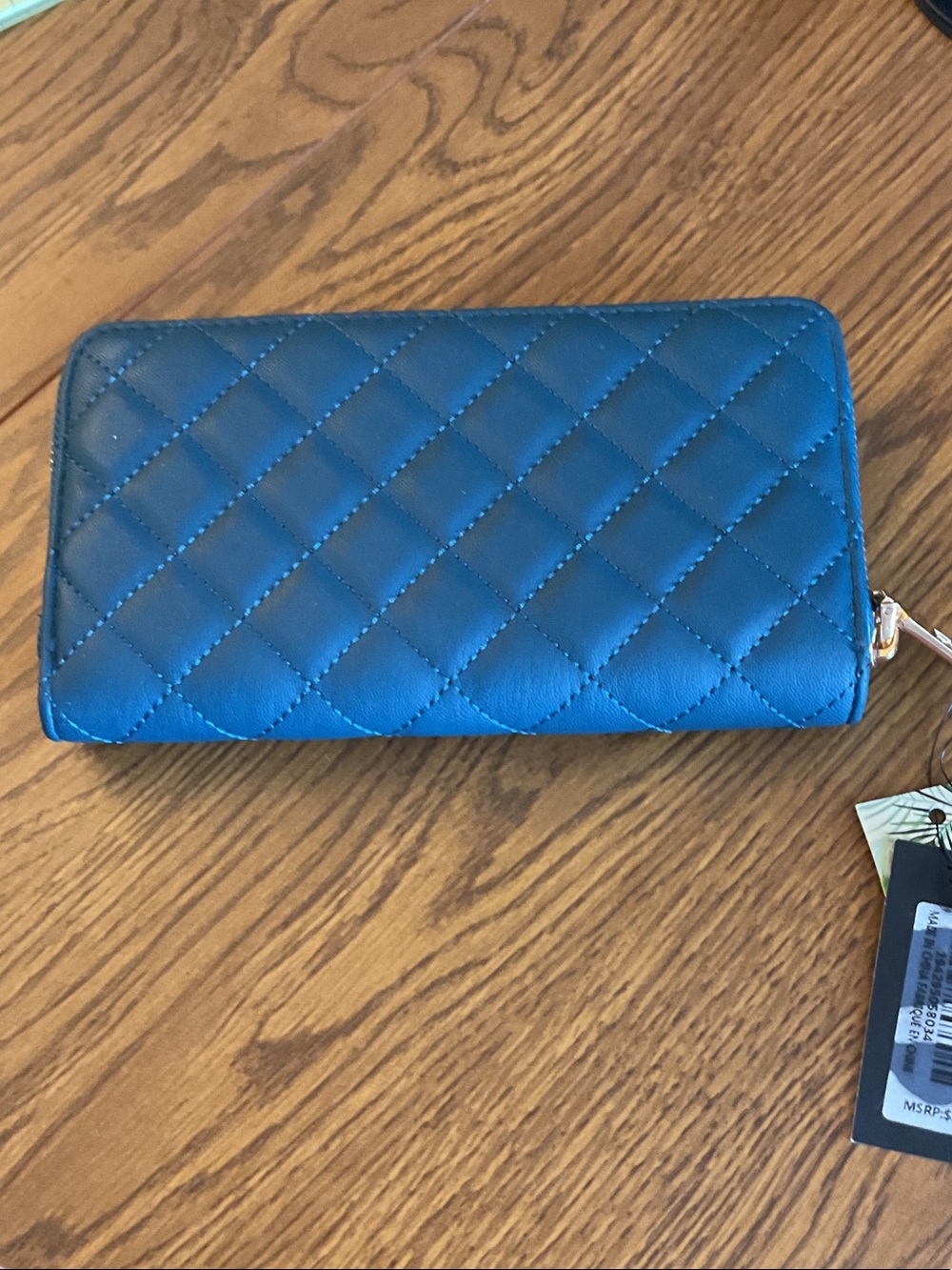 Badgley Mischka Quilted Zip Wallet — Teal - Picture 3 of 6